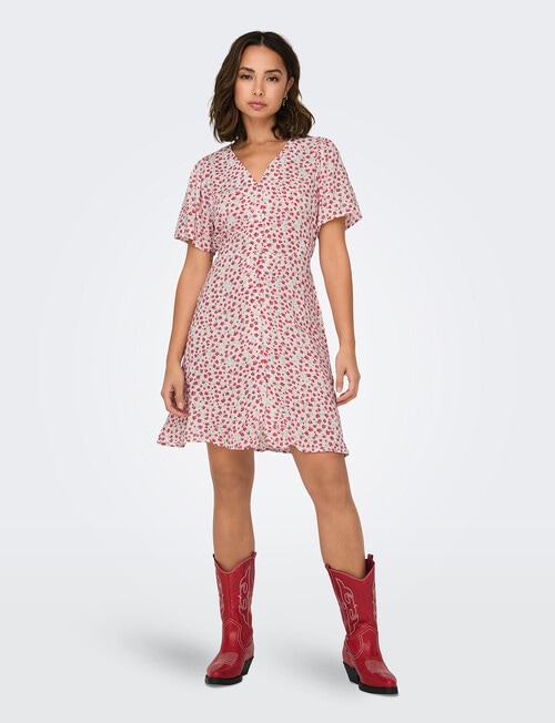 ONLY Evida Short Sleeve Short Dress, Red Lucy Flower product photo View 05 L