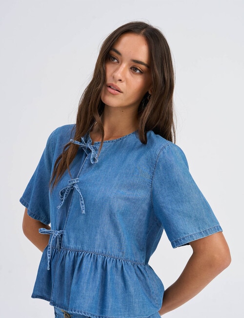 ONLY Bea Bow Denim Shirt, Medium Blue product photo View 05 L