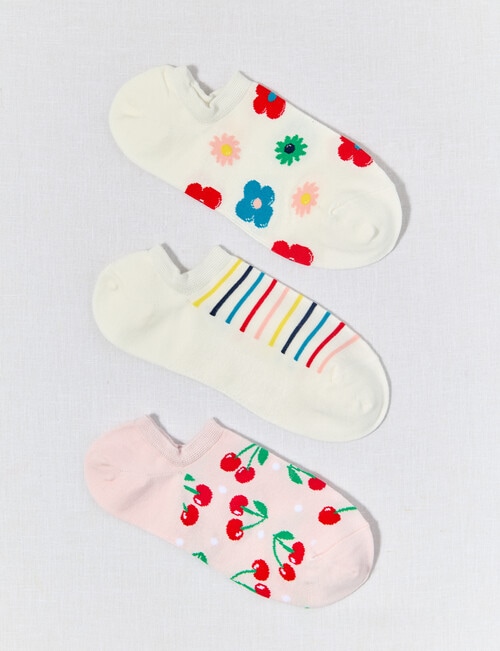 Simon De Winter Flowers Liner Sock, 3-Pack, Ivory & Pink product photo
