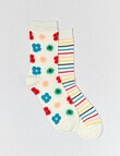 Simon De Winter Flowers Quater Crew Sock, 2-Pack, Ivory product photo
