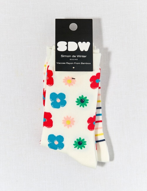 Simon De Winter Flowers Quater Crew Sock, 2-Pack, Ivory product photo View 02 L