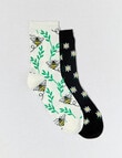 Simon De Winter Bee Quater Crew Sock, 2-Pack, Ivory & Black product photo