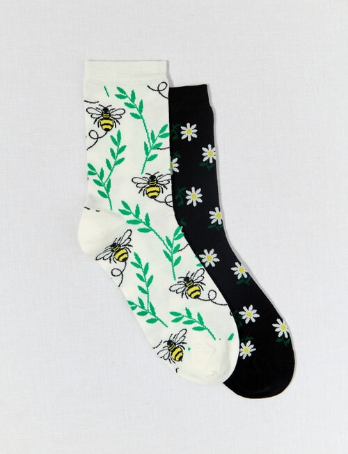 Simon De Winter Bee Quater Crew Sock, 2-Pack, Ivory & Black product photo