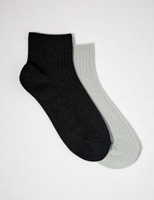 Simon De Winter Quater Crew Sock, 2-Pack, Metallic Black,Grey product photo
