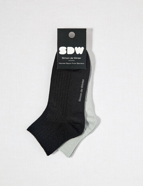 Simon De Winter Quater Crew Sock, 2-Pack, Metallic Black,Grey product photo View 02 L