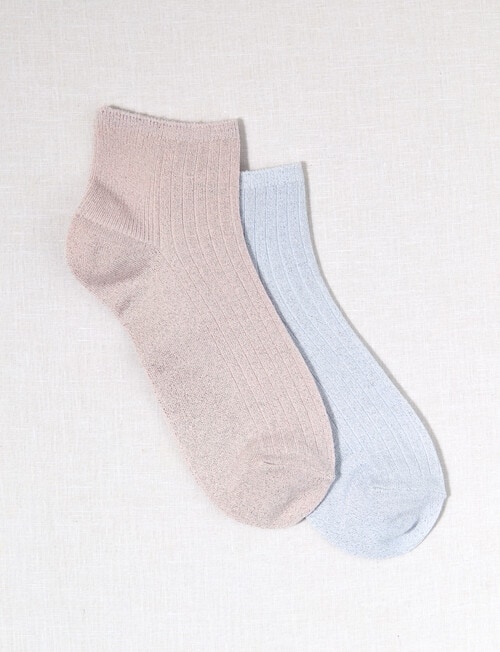 Simon De Winter Quater Crew Sock, 2-Pack, Metallic White, Pink product photo