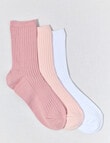 Simon De Winter Rib Quater Crew Sock, 3-Pack, White, Primrose & Rose product photo