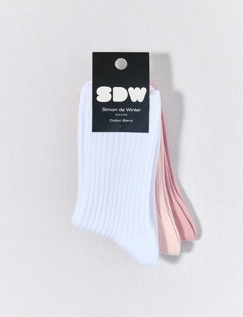 Simon De Winter Rib Quater Crew Sock, 3-Pack, White, Primrose & Rose product photo View 02 L
