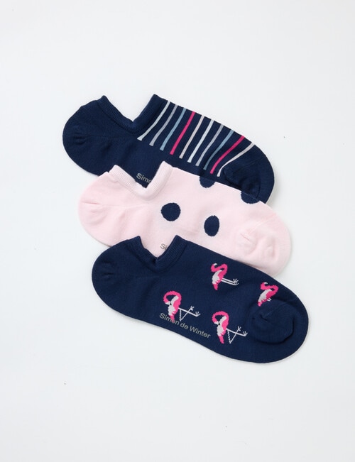 Simon De Winter Liner Socks, 3-Pack, Flamingo, French Navy & Pale Primrose product photo