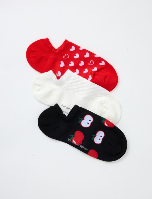 Simon De Winter Liner Socks, 3-Pack, Black, Ivory & Red product photo