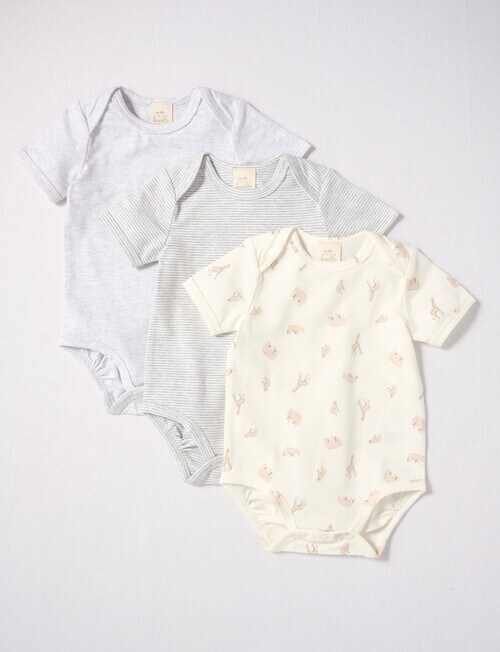 Little Bundle Stretch Cotton Short-Sleeve Bodysuit, 3-Piece Set, Grey Marle product photo