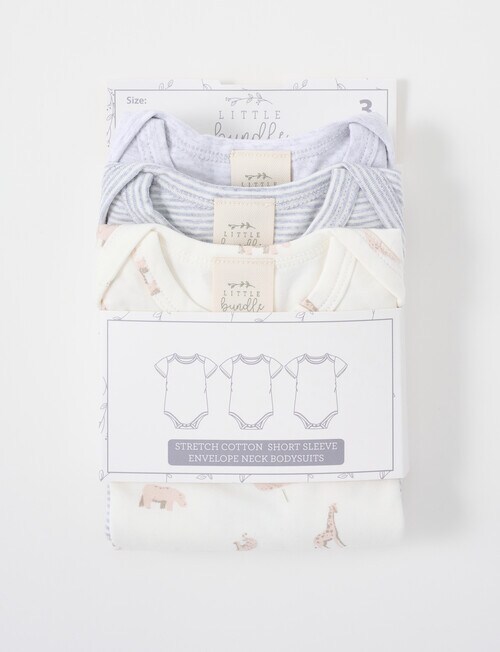 Little Bundle Stretch Cotton Short-Sleeve Bodysuit, 3-Piece Set, Grey Marle product photo View 02 L