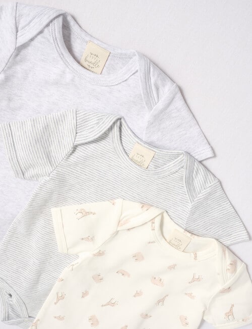 Little Bundle Stretch Cotton Short-Sleeve Bodysuit, 3-Piece Set, Grey Marle product photo View 03 L