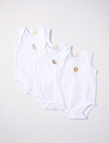 Little Bundle Stretch Cotton Sleeveless Bodysuit, 3-Piece Set, White product photo