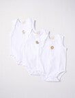 Little Bundle Stretch Cotton Sleeveless Bodysuit, 3-Piece Set, White product photo