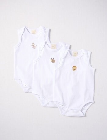 Little Bundle Stretch Cotton Sleeveless Bodysuit, 3-Piece Set, White product photo