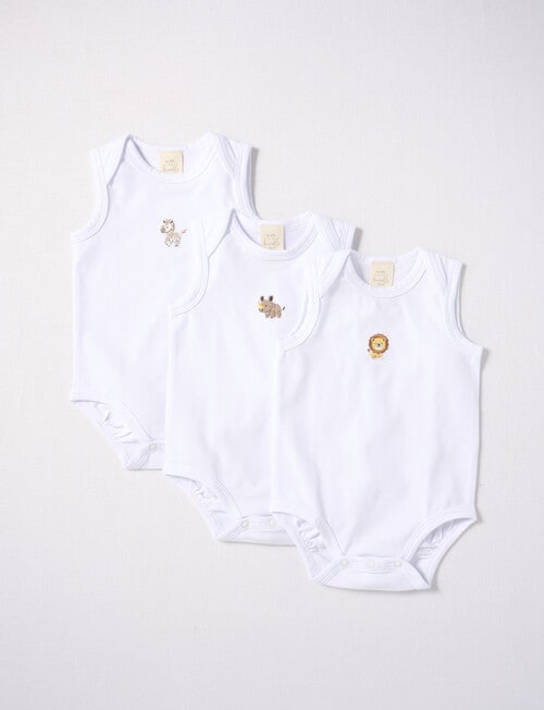 Little Bundle Stretch Cotton Sleeveless Bodysuit, 3-Piece Set, White product photo