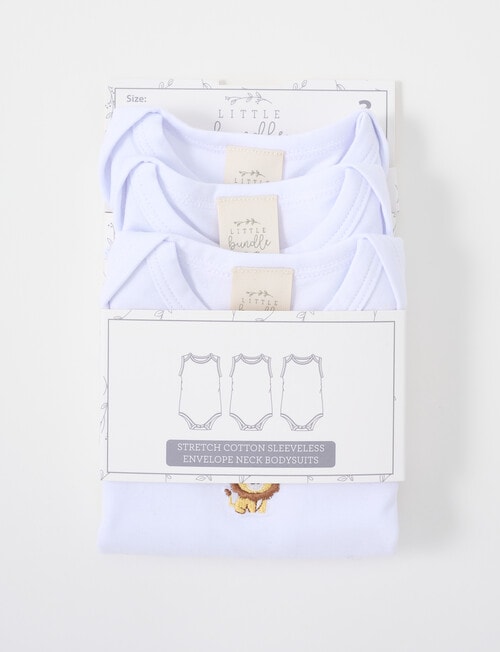 Little Bundle Stretch Cotton Sleeveless Bodysuit, 3-Piece Set, White product photo View 02 L