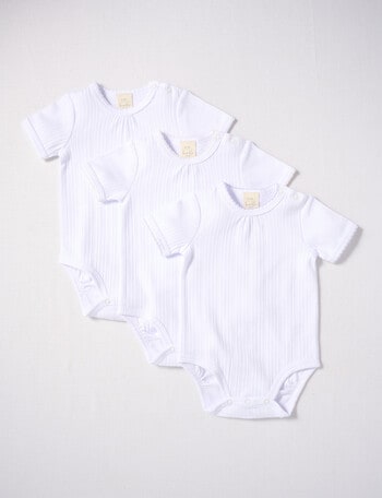 Little Bundle Pointelle Short-Sleeve Bodysuit, 3-Piece Set, White product photo