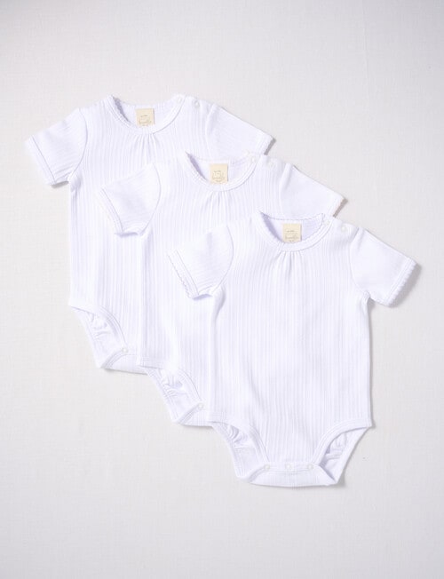 Little Bundle Pointelle Short-Sleeve Bodysuit, 3-Piece Set, White product photo