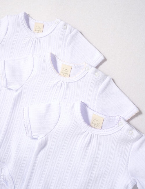 Little Bundle Pointelle Short-Sleeve Bodysuit, 3-Piece Set, White product photo View 03 L