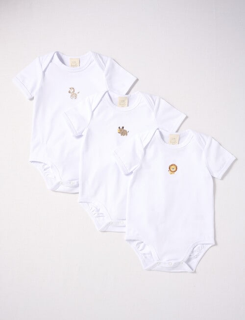 Little Bundle Stretch Cotton Short-Sleeve Bodysuit, 3-Piece Set, White product photo