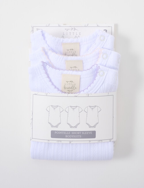 Little Bundle Pointelle Short-Sleeve Bodysuit, 3-Piece Set, White product photo View 02 L