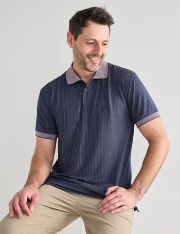 Chisel Jacquard Dot Short Sleeve Quick Dry Polo Shirt, Navy product photo