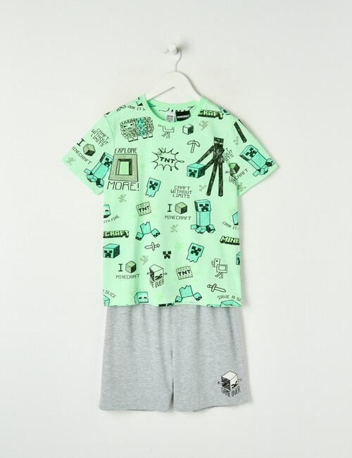 Licensed Minecraft Game Over Knit Short PJ Set, Fresh Lime, 8-16 product photo