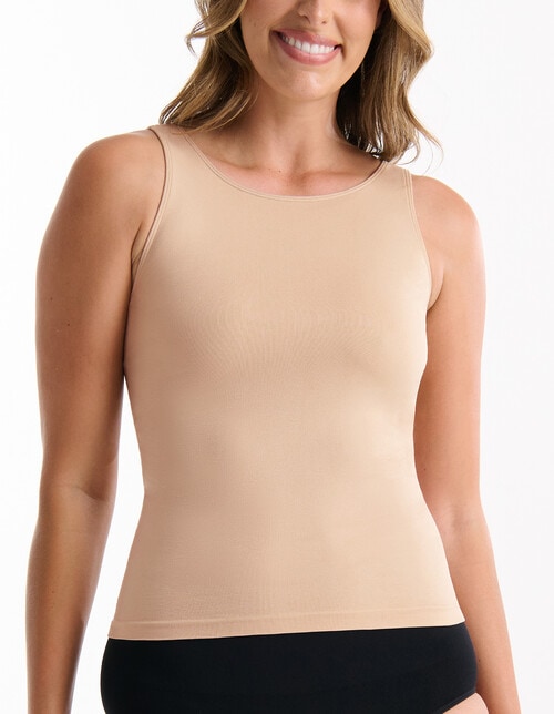Ambra Seamless Smoothies Reversible Shelf Bra Tank Top, Rose Beige product photo View 02 L