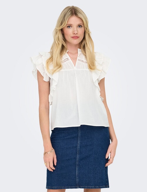 ONLY Sunny Cap Sleeve Frill Top, Cloud Dancer product photo