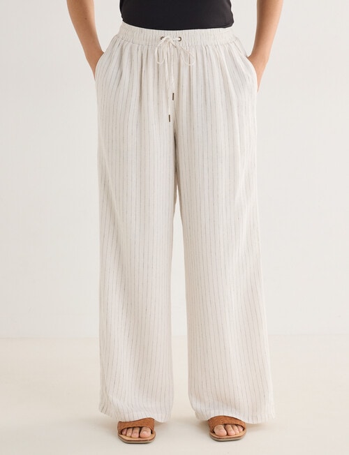 Zest Linen Blend Stripe Wide Leg Pant, Ecru product photo