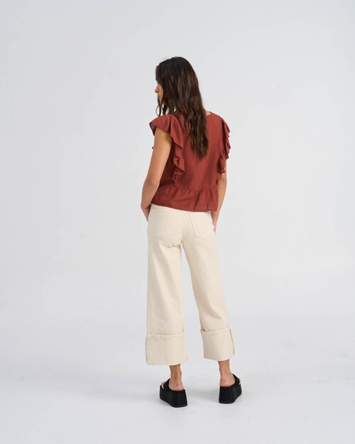 ONLY Rian Linen Blend Flounce Top, Henna product photo View 02 L