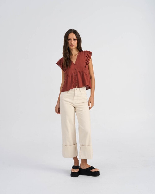 ONLY Rian Linen Blend Flounce Top, Henna product photo View 03 L