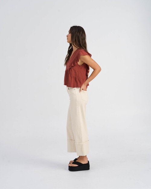 ONLY Rian Linen Blend Flounce Top, Henna product photo View 04 L