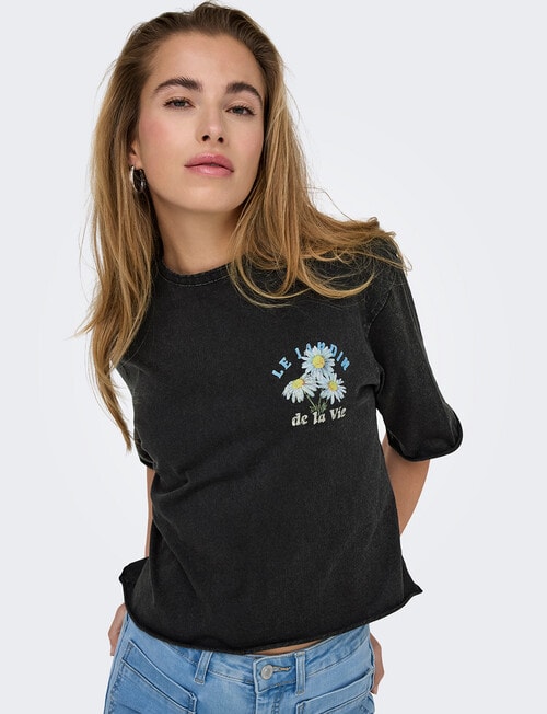 ONLY Lucy Organic Floral Print Cotton Top, Black product photo View 05 L