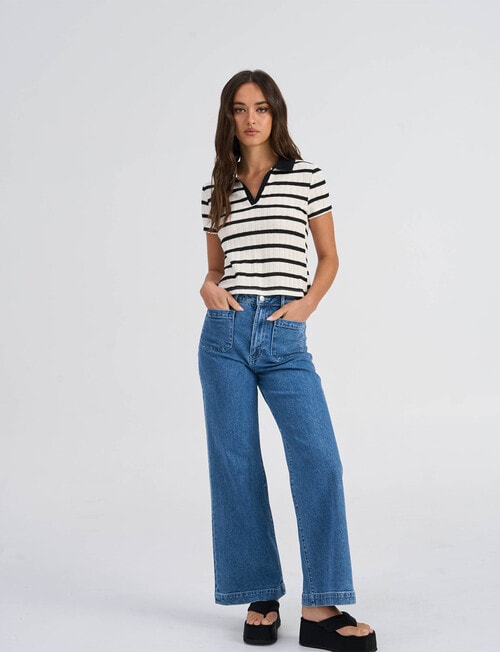 ONLY Halia Collar Stripe Top, Cloud Dancer & Black product photo View 03 L