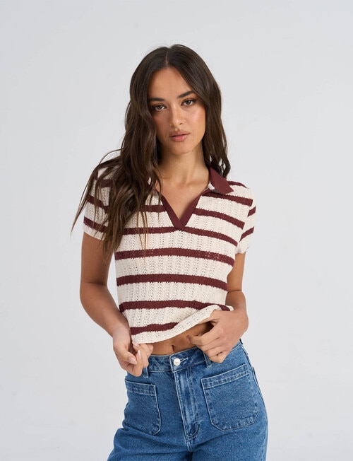 ONLY Halia Collar Stripe Top, Cloud Dancer & Ruby Wine product photo View 05 L