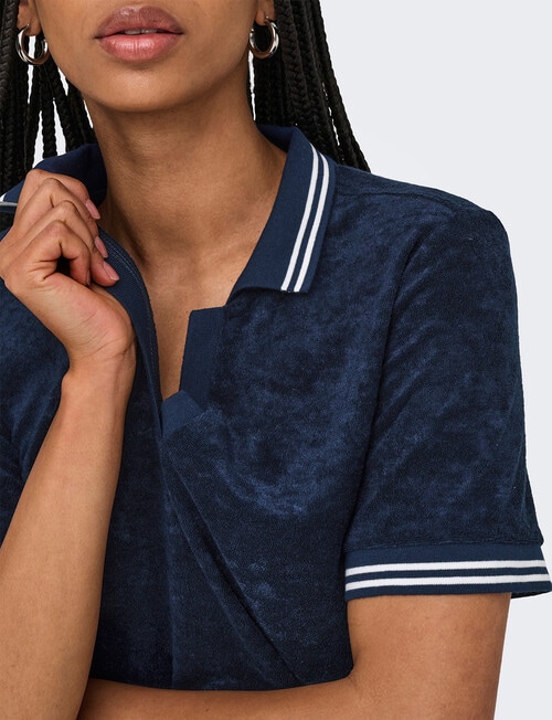 ONLY Vicky Terry V-Neck Polo Shirt, Navy Blazer product photo View 03 L
