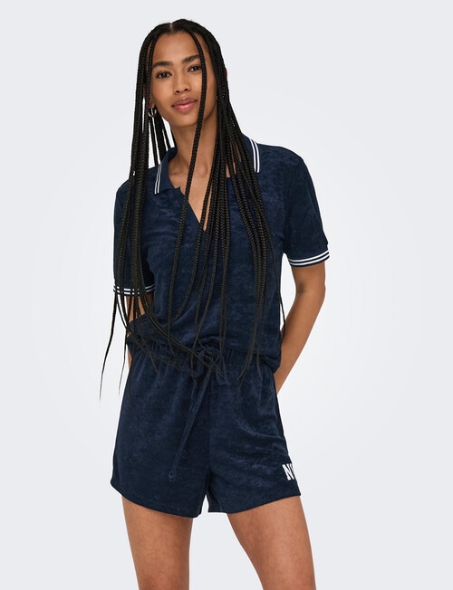 ONLY Vicky Terry V-Neck Polo Shirt, Navy Blazer product photo View 04 L