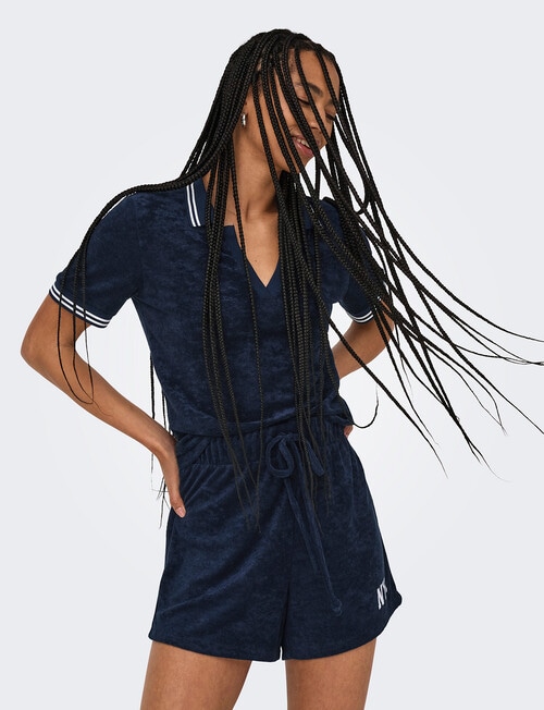 ONLY Vicky Terry V-Neck Polo Shirt, Navy Blazer product photo View 06 L