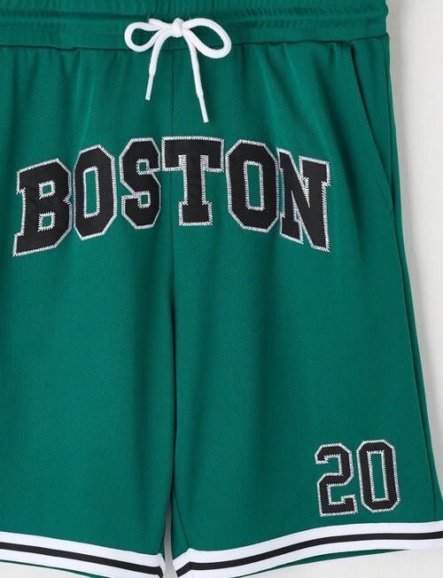 No Issue Basketball Applique Mesh Knit Short, Green product photo View 03 L