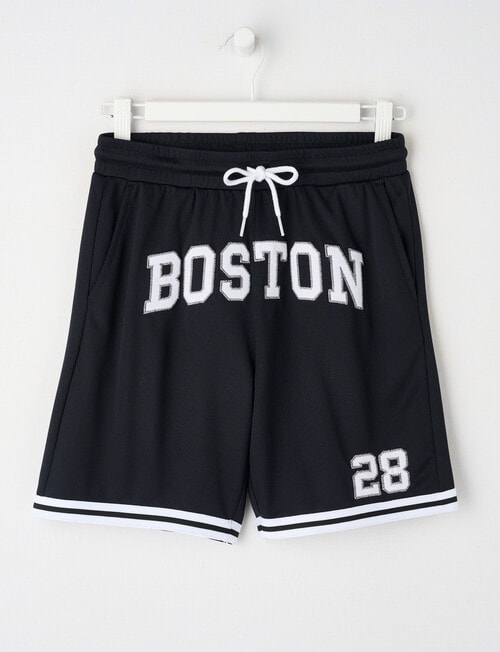 No Issue Basketball Applique Mesh Knit Short, Black product photo