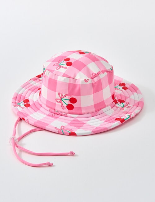 Wavetribe Cherry Gingham Reversible Bucket Hat, Pink product photo