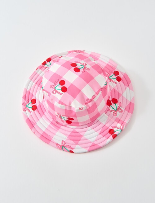 Wavetribe Cherry Gingham Reversible Bucket Hat, Pink product photo View 04 L