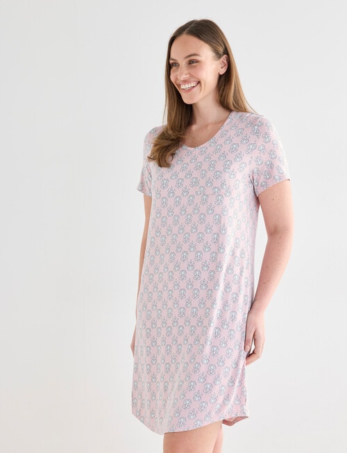Whistle Sleep Short Sleeve V-Neck Nightie, Pink Print, 8-22 product photo