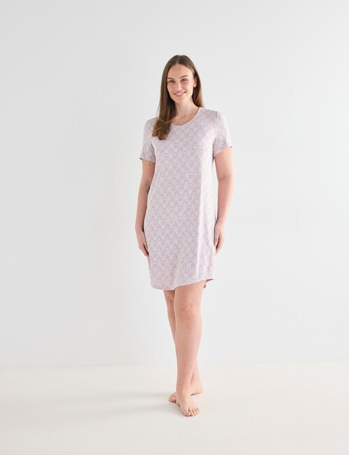 Whistle Sleep Short Sleeve V-Neck Nightie, Pink Print, 8-22 product photo View 03 L