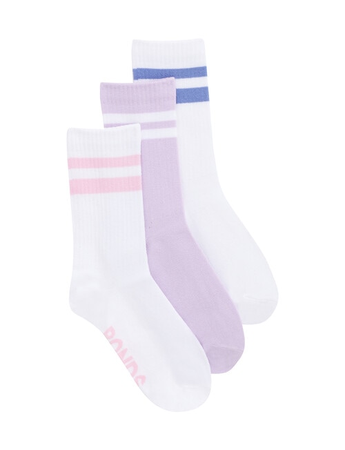 Bonds Fashion Crew 3 Pack Socks, White, Lavender Lane & White product photo