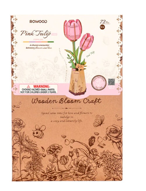 DIY Kits Rowood Pink Tulip Flower 3D Wooden Puzzle, TW082 product photo