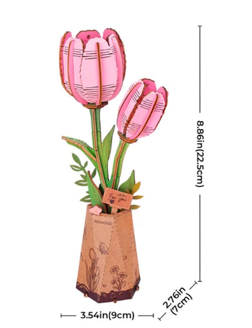 DIY Kits Rowood Pink Tulip Flower 3D Wooden Puzzle, TW082 product photo View 06 L